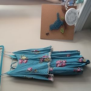 Baby blue with florals romper with pockets